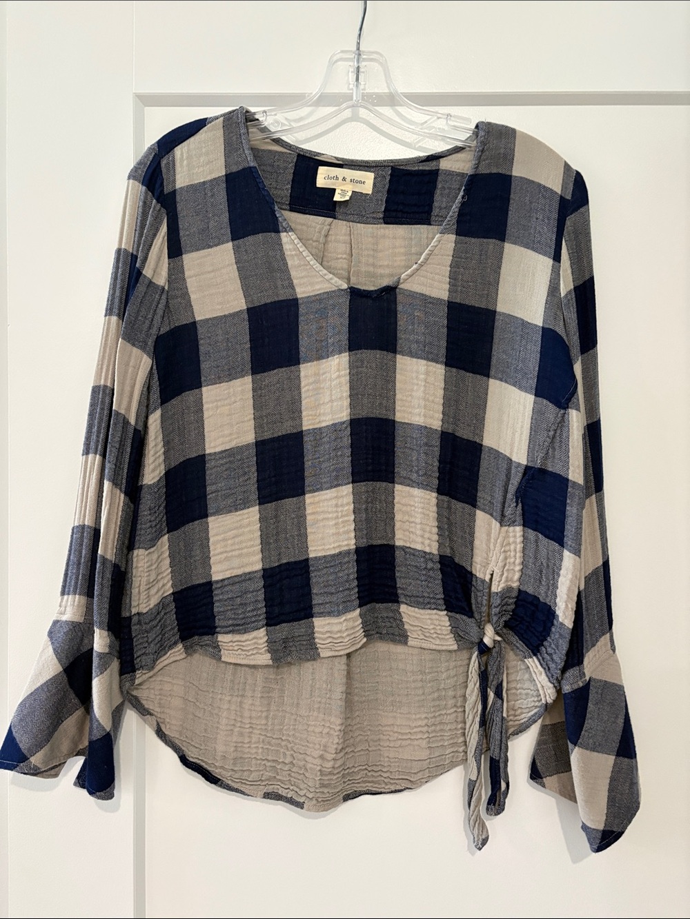 cloth & stone Navy and Beige Plaid Tie-Hem Tunic Top